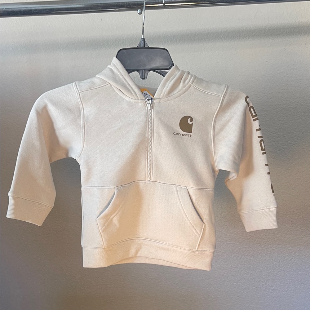 Carhartt Kid’s Off White (Malt) Long Sleeve Half-Zip Sweatshirt Hoodie 2T Logo